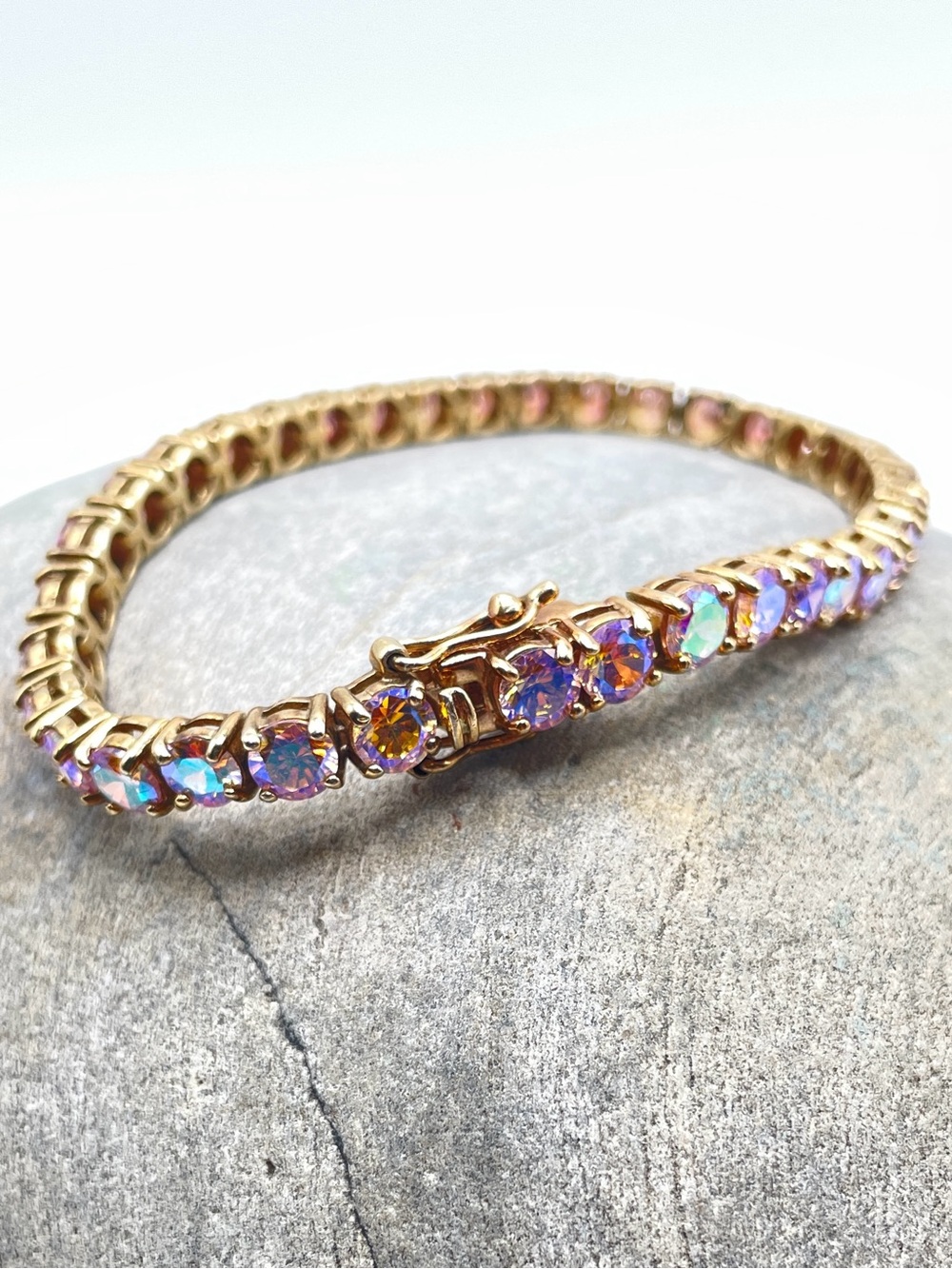 UTC Sterling Silver Gold Plated Rainbow Mystic Topaz Bracelet 7.7”
